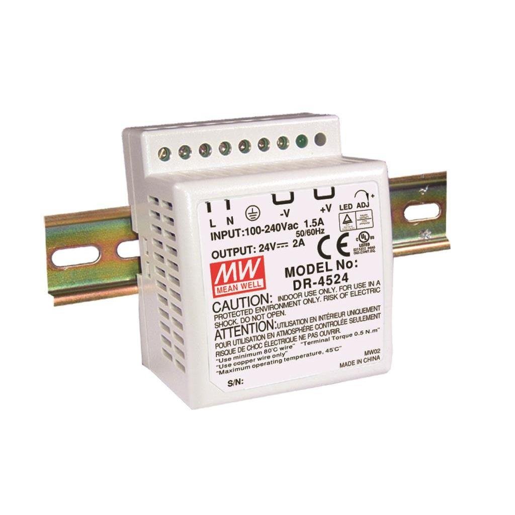 Mean Well DR - 4524 AC - DC Industrial DIN rail power supply 45W - DR - 4524 - powersupplymall.com
