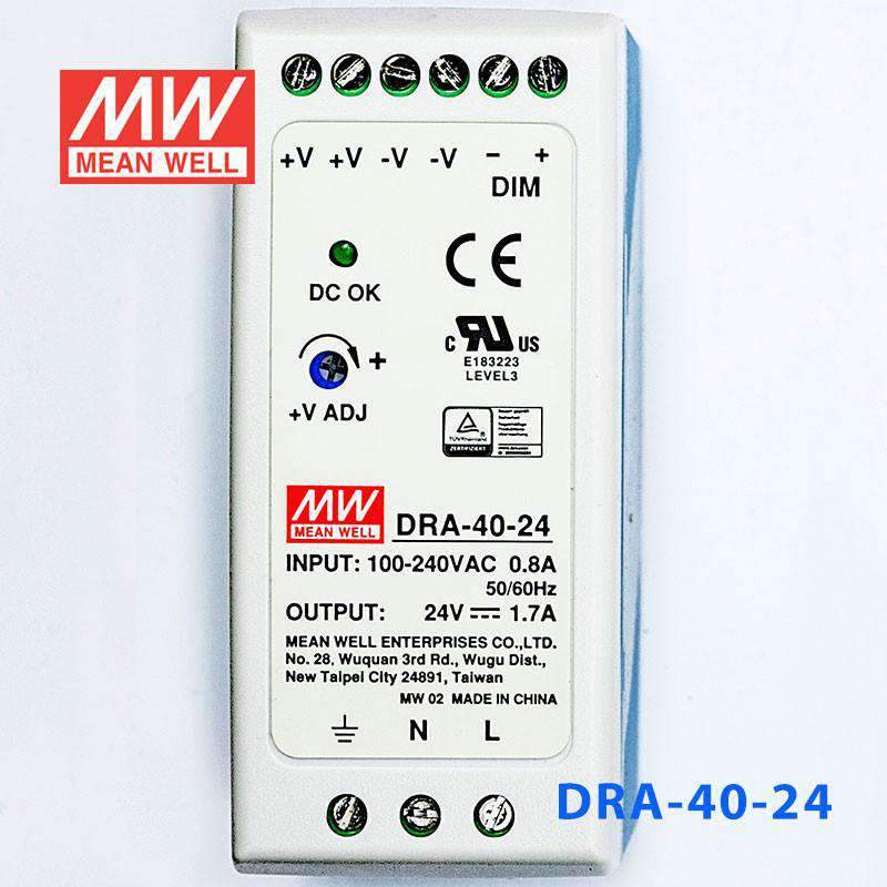 Mean Well DRA - 40 - 24 Single Output Switching Power Supply 40W 24V - DIN Rail - DRA - 40 - 24 - powersupplymall.com