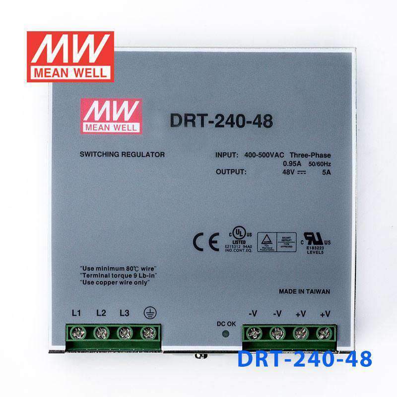 Mean Well DRT - 240 - 48 Three Phase Industrial DIN RAIL Power Supply 240W - DRT - 240 - 48 - powersupplymall.com