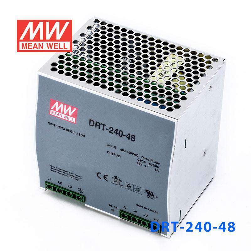 Mean Well DRT-240-48 Three Phase Industrial DIN RAIL Power Supply 240W 5A - DRT-240-48 - powersupplymall.com