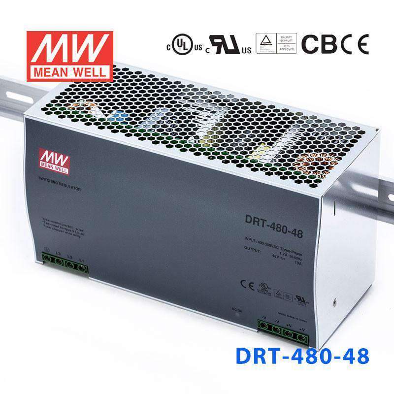 Mean Well DRT - 480 - 48 Three Phase Industrial DIN RAIL Power Supply 480W - DRT - 480 - 48 - powersupplymall.com