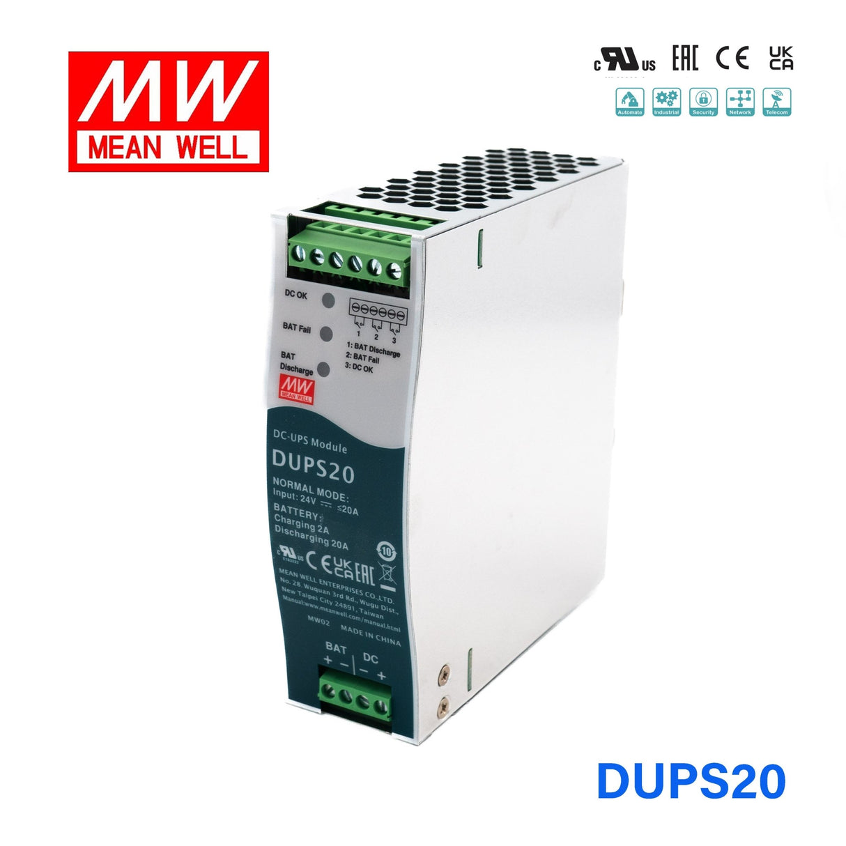 Mean Well DUPS Series Power Supply (DIN) - powersupplymall.com