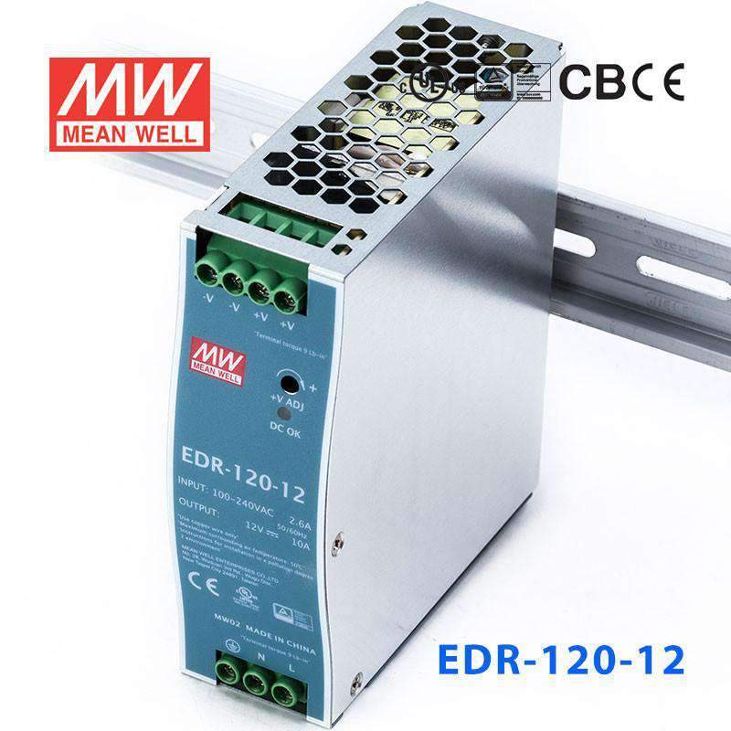Mean Well EDR - 120 - 12 Single Output Industrial Power Supply 120W 12V - DIN Rail - EDR - 120 - 12 - powersupplymall.com