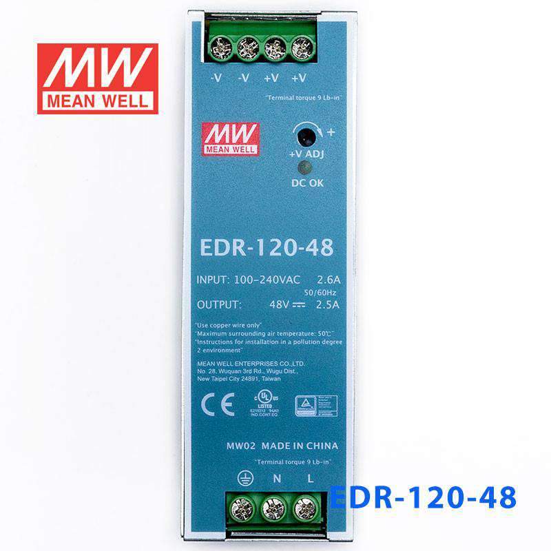 Mean Well EDR - 120 - 48 Single Output Industrial Power Supply 120W 48V - DIN Rail - EDR - 120 - 48 - powersupplymall.com