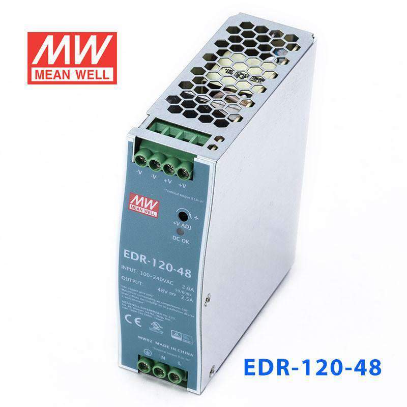 Mean Well EDR - 120 - 48 Single Output Industrial Power Supply 120W 48V - DIN Rail - EDR - 120 - 48 - powersupplymall.com