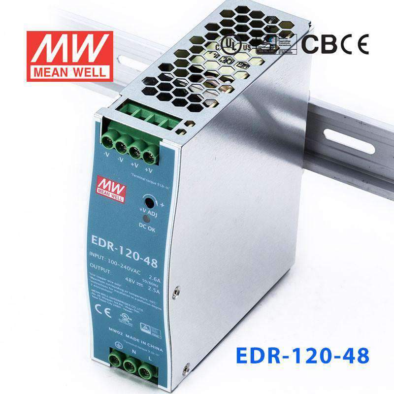 Mean Well EDR - 120 - 48 Single Output Industrial Power Supply 120W 48V - DIN Rail - EDR - 120 - 48 - powersupplymall.com