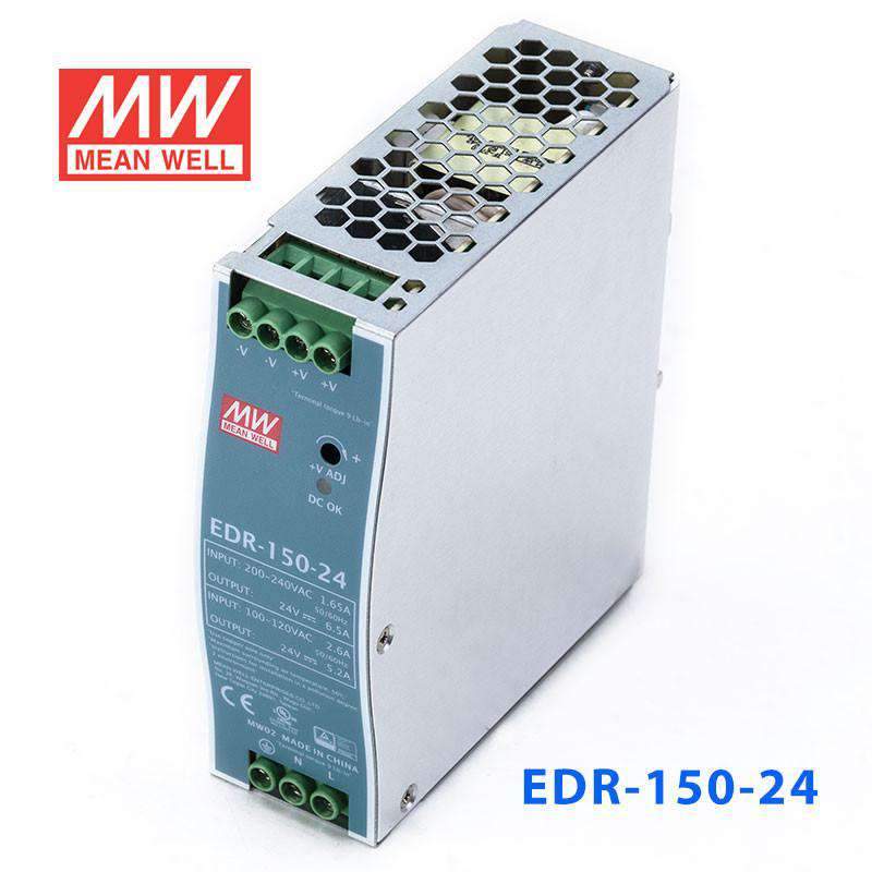 Mean Well EDR - 150 - 24 Single Output Industrial Power Supply 150W 24V - DIN Rail - EDR - 150 - 24 - powersupplymall.com