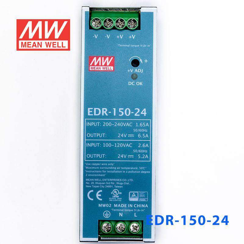 Mean Well EDR - 150 - 24 Single Output Industrial Power Supply 150W 24V - DIN Rail - EDR - 150 - 24 - powersupplymall.com