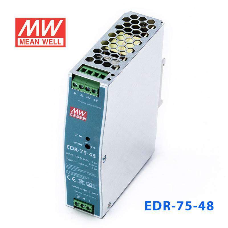 Mean Well EDR - 75 - 48 Single Output Industrial Power Supply 75W 48V - DIN Rail - EDR - 75 - 48 - powersupplymall.com