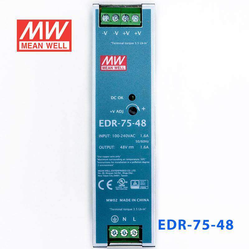 Mean Well EDR - 75 - 48 Single Output Industrial Power Supply 75W 48V - DIN Rail - EDR - 75 - 48 - powersupplymall.com