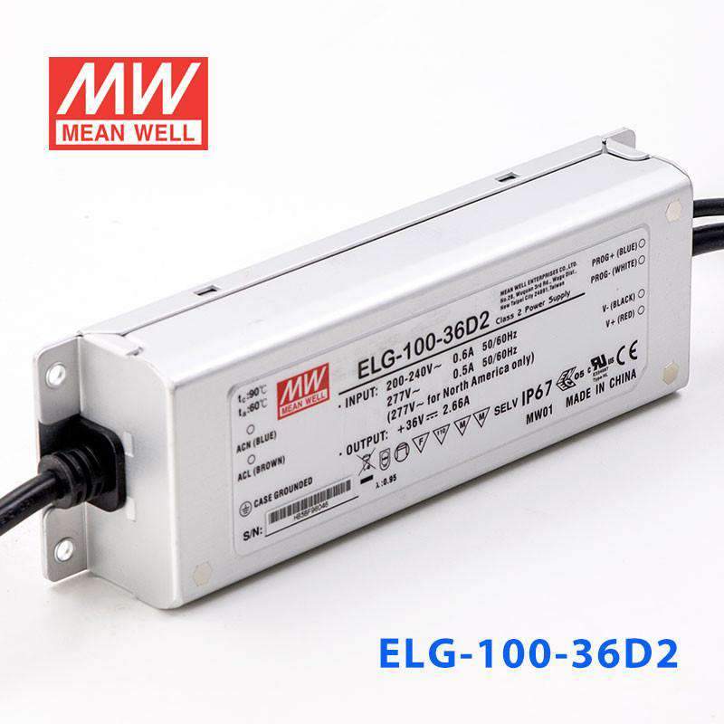 Mean Well ELG - 100 - 36D2 AC - DC Single output LED Driver Mix Mode (CV+CC) with PFC - ELG - 100 - 36D2 - powersupplymall.com