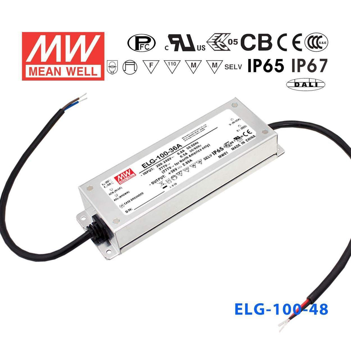 Mean Well ELG - 100 - 48AB Power Supply 100W 48V - Adjustable and Dimmable - ELG - 100 - 48AB - powersupplymall.com