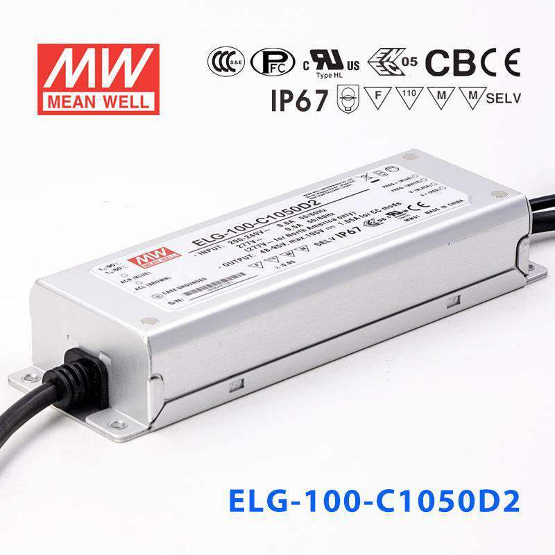 Mean Well ELG - 100 - C1050D2 AC - DC Single output LED Driver (CC) with PFC - ELG - 100 - C1050D2 - powersupplymall.com