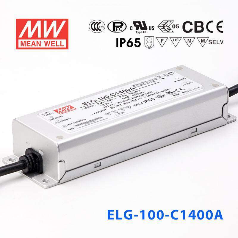 Mean Well ELG - 100 - C1400A Power Supply 100W 1400mA - Adjustable - ELG - 100 - C1400A - powersupplymall.com