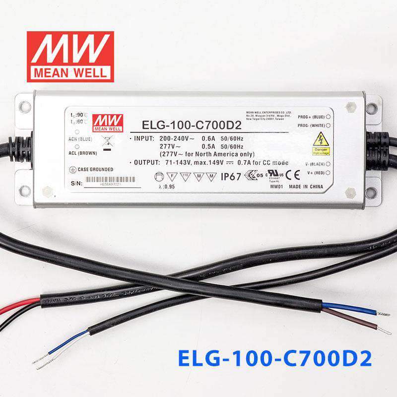 Mean Well ELG - 100 - C700D2 AC - DC Single output LED Driver (CC) with PFC - ELG - 100 - C700D2 - powersupplymall.com