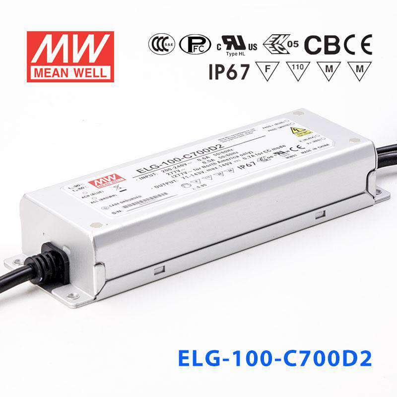 Mean Well ELG - 100 - C700D2 AC - DC Single output LED Driver (CC) with PFC - ELG - 100 - C700D2 - powersupplymall.com