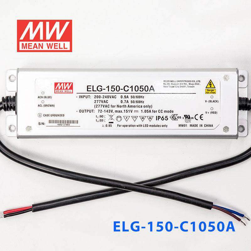 Mean Well ELG - 150 - C1050A Power Supply 150W 1050mA - Adjustable - ELG - 150 - C1050A - powersupplymall.com