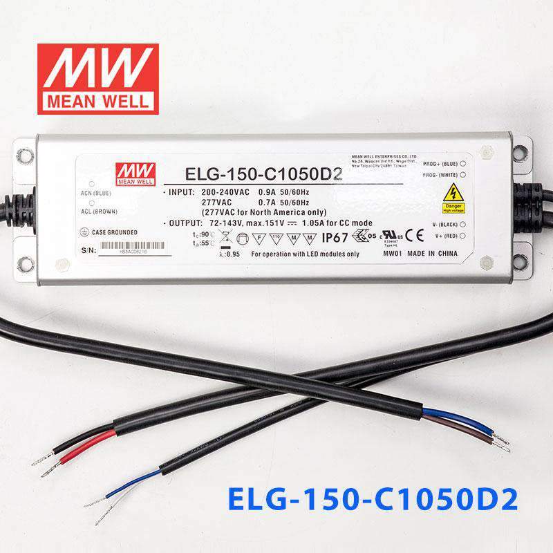 Mean Well ELG - 150 - C1050D2 AC - DC Single output LED Driver (CC) with PFC - ELG - 150 - C1050D2 - powersupplymall.com