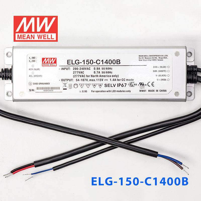 Mean Well ELG - 150 - C1400B Power Supply 150W 1400mA - Dimmable - ELG - 150 - C1400B - powersupplymall.com