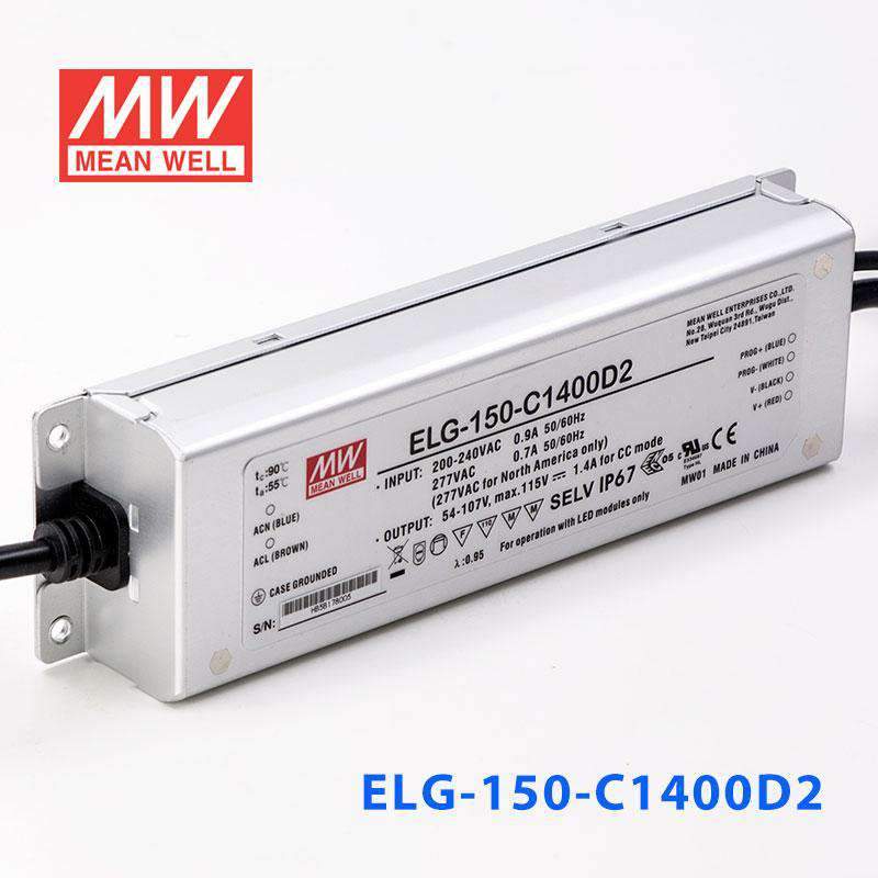 Mean Well ELG - 150 - C1400D2 AC - DC Single output LED Driver (CC) with PFC - ELG - 150 - C1400D2 - powersupplymall.com