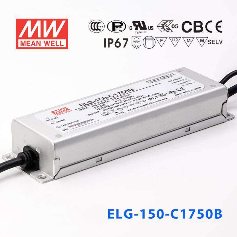 Mean Well ELG - 150 - C1750B Power Supply 150W 1750mA - Dimmable - ELG - 150 - C1750B - powersupplymall.com