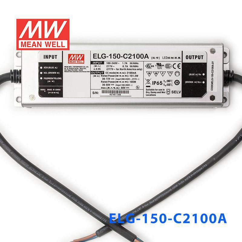 Mean Well ELG-150-C2100A Power Supply 150W 2100mA - Adjustable - ELG-150-C2100A - powersupplymall.com