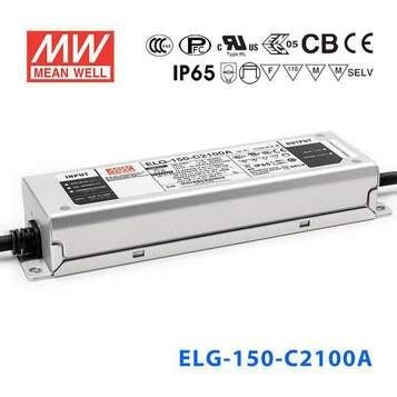 Mean Well ELG - 150 - C2100D2 AC - DC Single output LED Driver (CC) with PFC - ELG - 150 - C2100D2 - powersupplymall.com