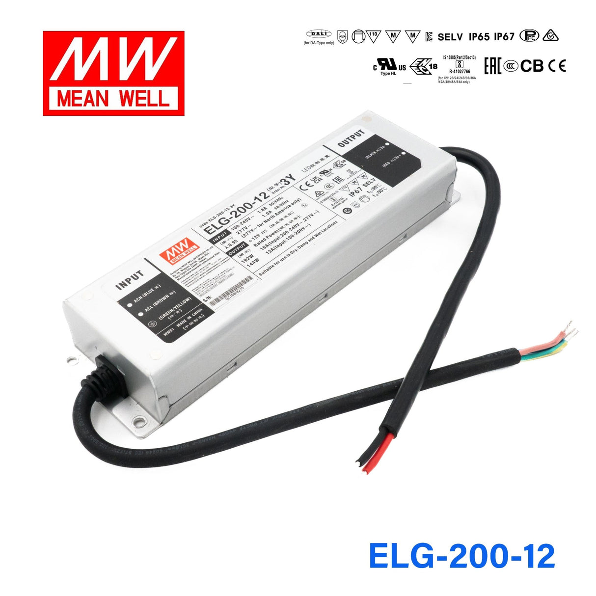 Mean Well ELG - 200 - 12 - 3Y AC - DC Single output LED Driver Mix Mode (CV+CC) with PFC - ELG - 200 - 12 - 3Y - powersupplymall.com