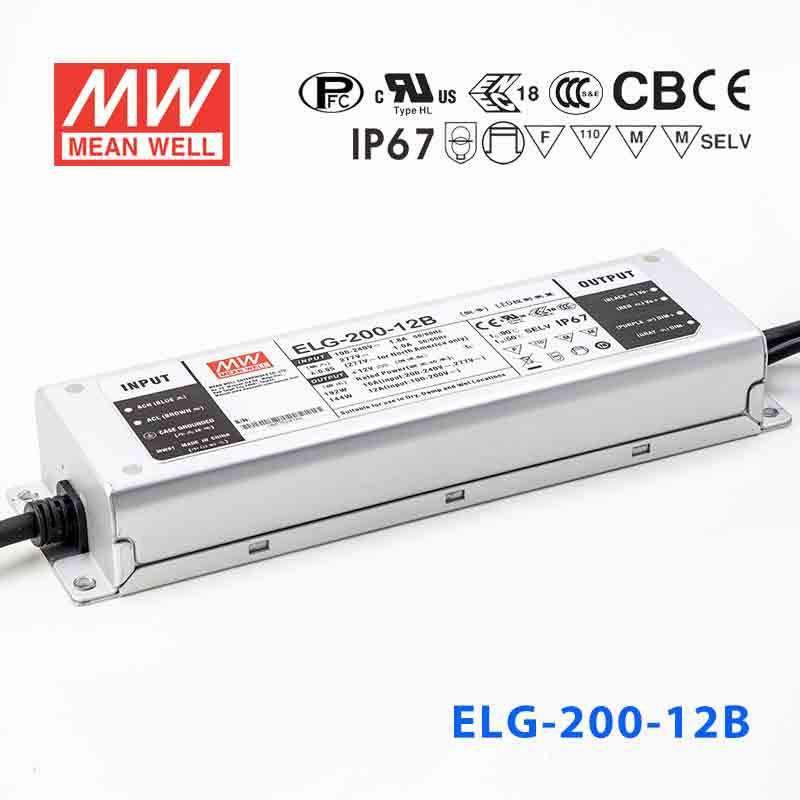 Mean Well ELG - 200 - 12B Power Supply 192W 12V - Dimmable - ELG - 200 - 12B - powersupplymall.com