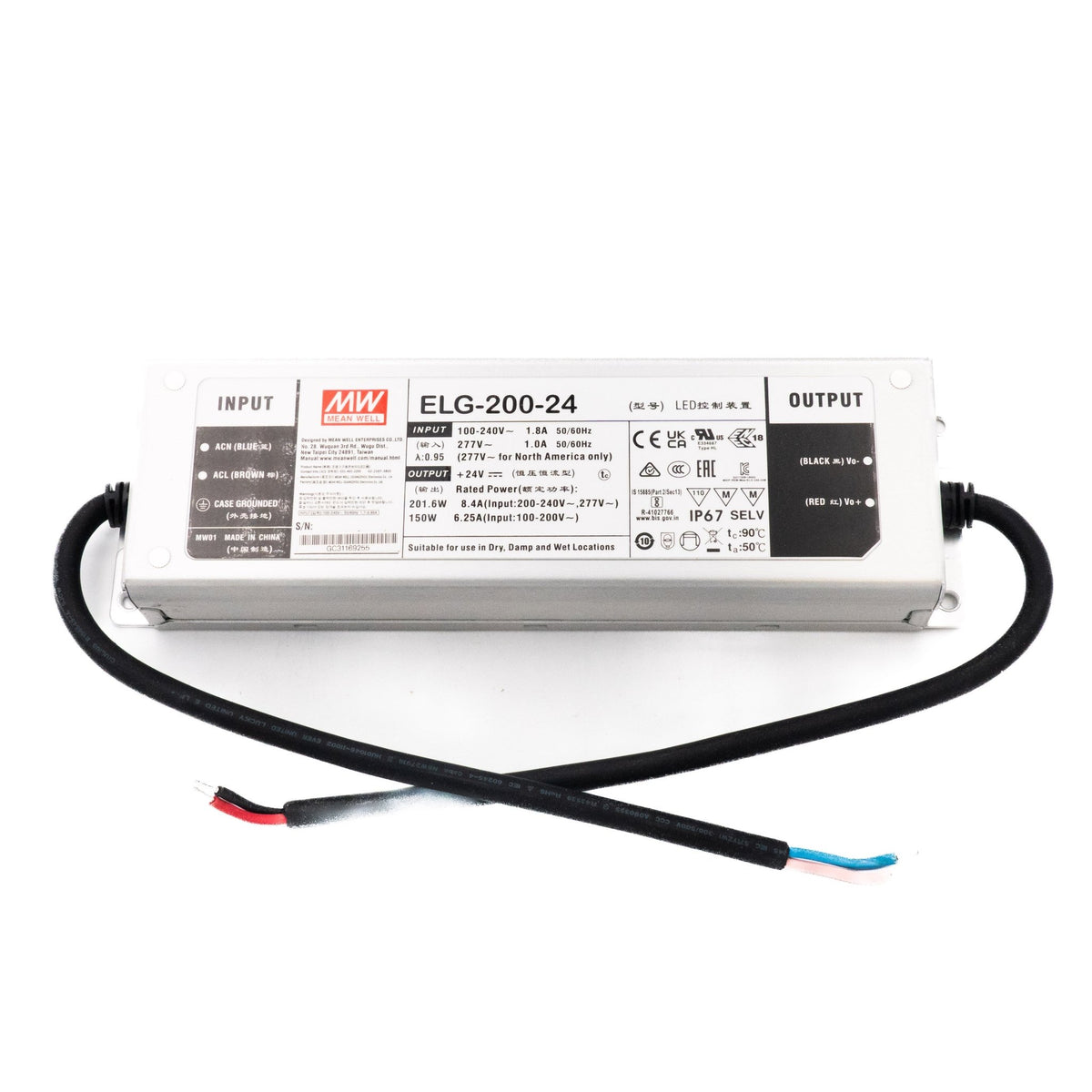 Mean Well ELG-200-24 Power Supply 200W 24V 8.4A - ELG-200-24 - powersupplymall.com