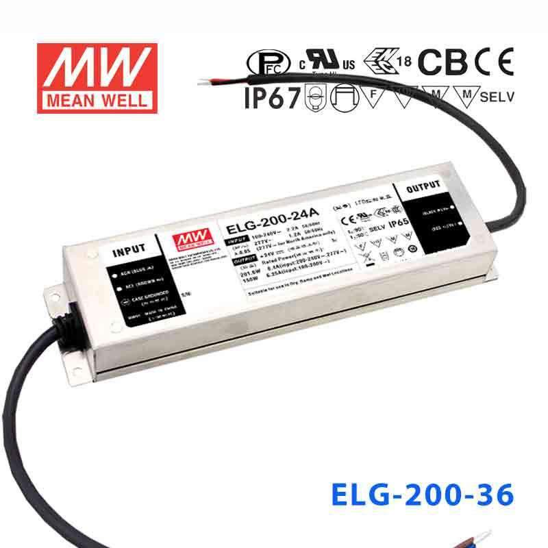 Mean Well ELG - 200 - 36 Power Supply 200W 36V - ELG - 200 - 36 - powersupplymall.com