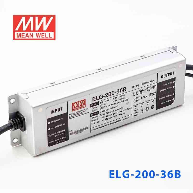 Mean Well ELG-200-36B Power Supply 200W 36V - Dimmable 5.55A - ELG-200-36B - powersupplymall.com
