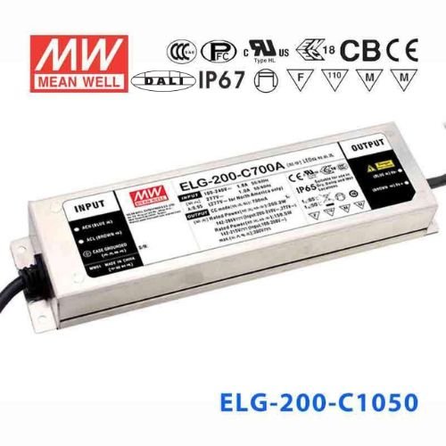 Mean Well ELG - 200 - C1050DA Power Supply 200W 1050mA - DALI - ELG - 200 - C1050DA - powersupplymall.com