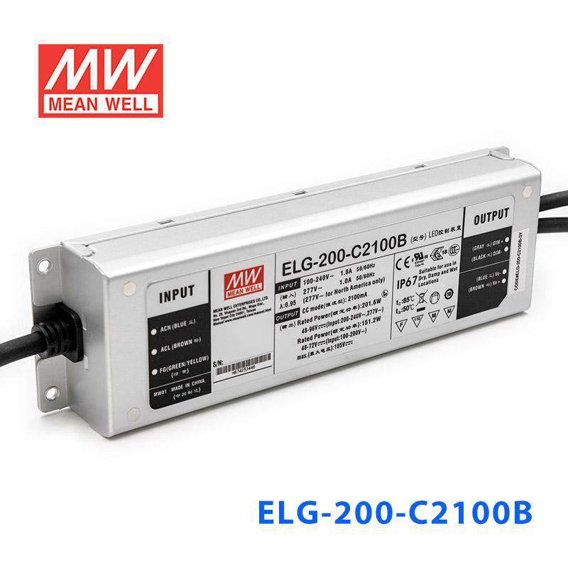 Mean Well ELG - 200 - C2100B Power Supply 200W 2100mA - Dimmable - ELG - 200 - C2100B - powersupplymall.com
