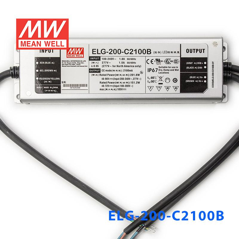 Mean Well ELG-200-C2100B Power Supply 200W 2100mA - Dimmable - ELG-200-C2100B - powersupplymall.com