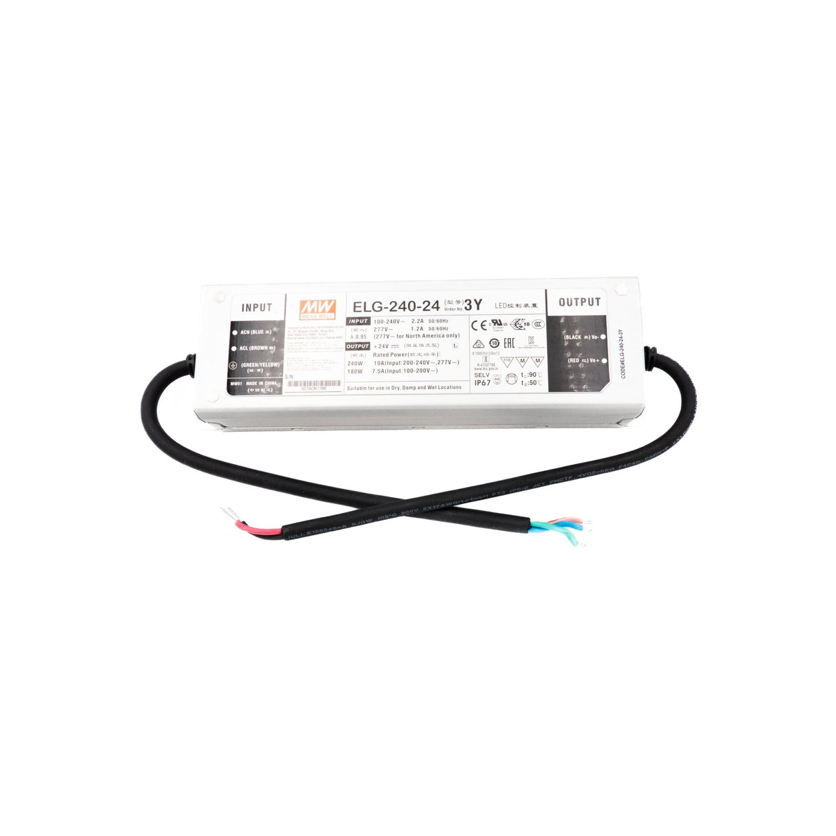 Mean Well ELG - 240 - 24 - 3Y AC - DC Single output LED Driver Mix Mode (CV+CC) with PFC - ELG - 240 - 24 - 3Y - powersupplymall.com
