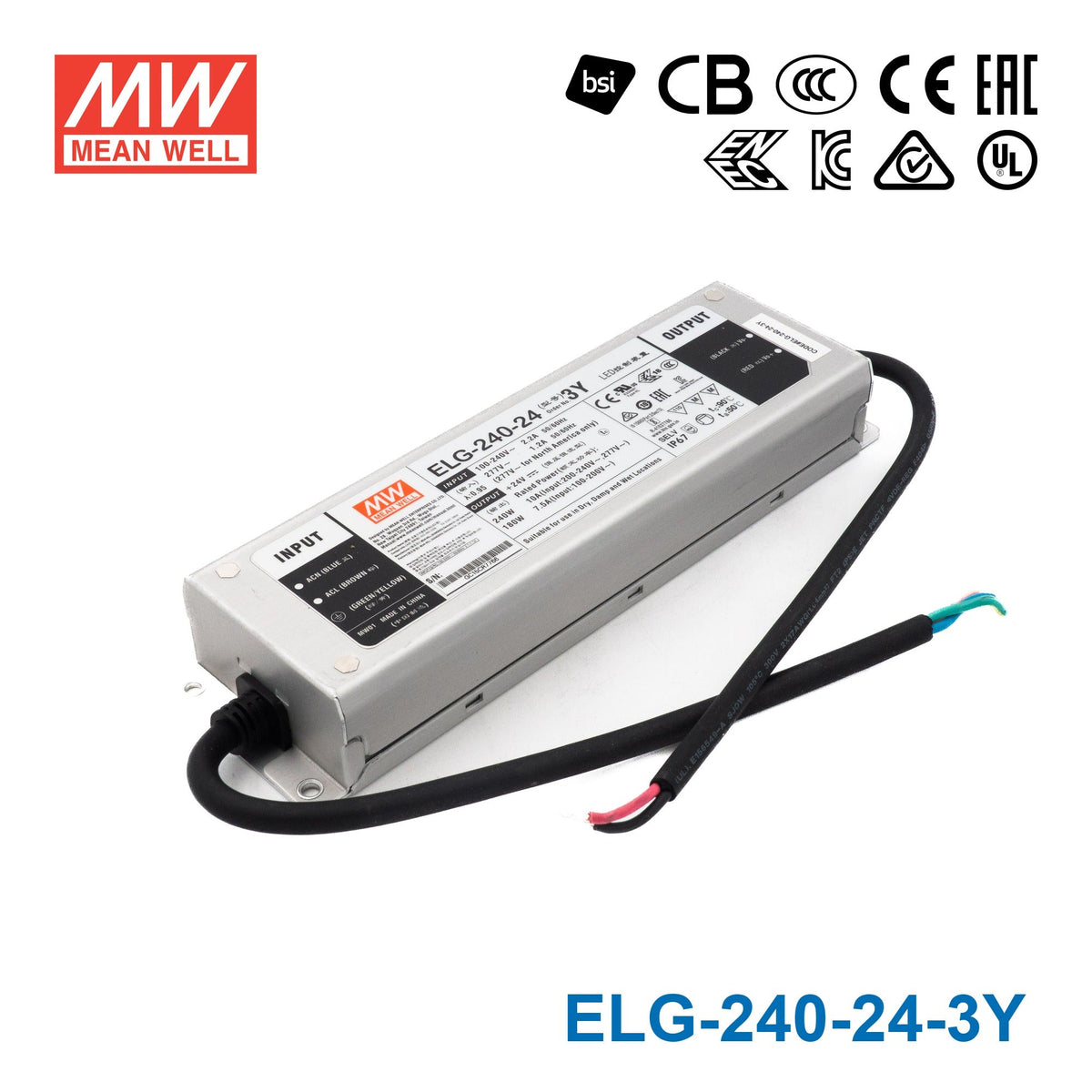 Mean Well ELG-240-24-3Y Power Supply 240W 24V 10A — 3-Wire Input (with Earth) - ELG-240-24-3Y - powersupplymall.com