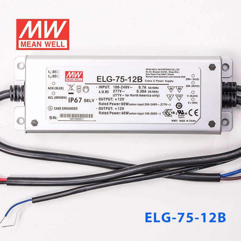 Mean Well ELG - 75 - 12B Power Supply 60W 12V - Dimmable - ELG - 75 - 12B - powersupplymall.com
