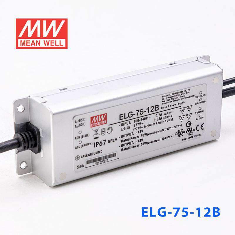 Mean Well ELG - 75 - 12B Power Supply 60W 12V - Dimmable - ELG - 75 - 12B - powersupplymall.com