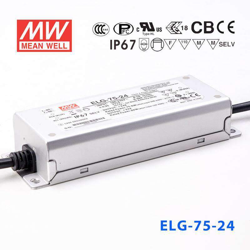 Mean Well ELG - 75 - 24AB Power Supply 75W 24V - Adjustable and Dimmable - ELG - 75 - 24AB - powersupplymall.com