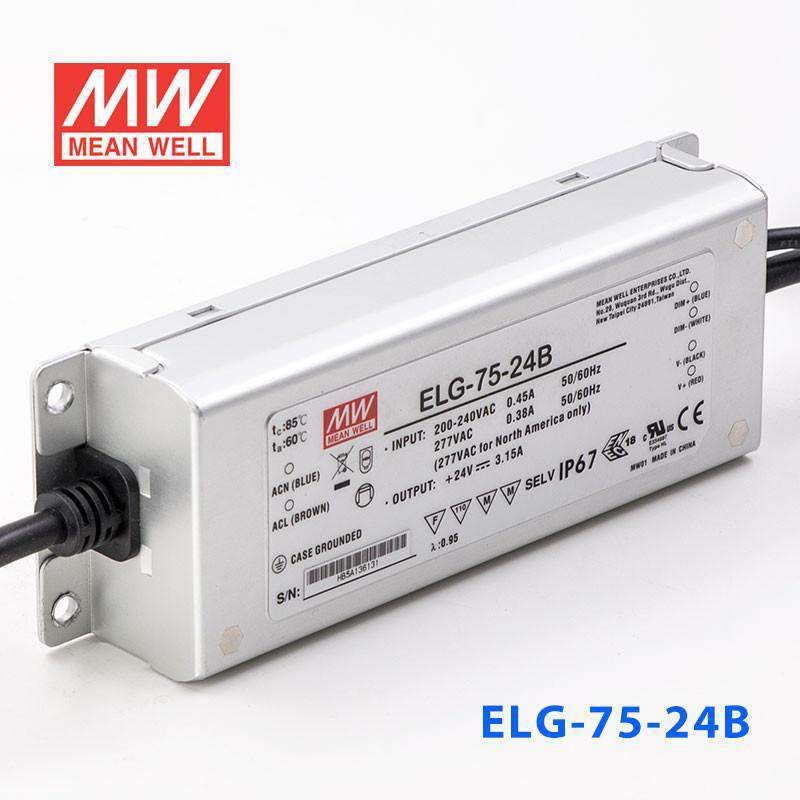 Mean Well ELG-75-24B Power Supply 75W 24V - Dimmable 3.15A - ELG-75-24B - powersupplymall.com