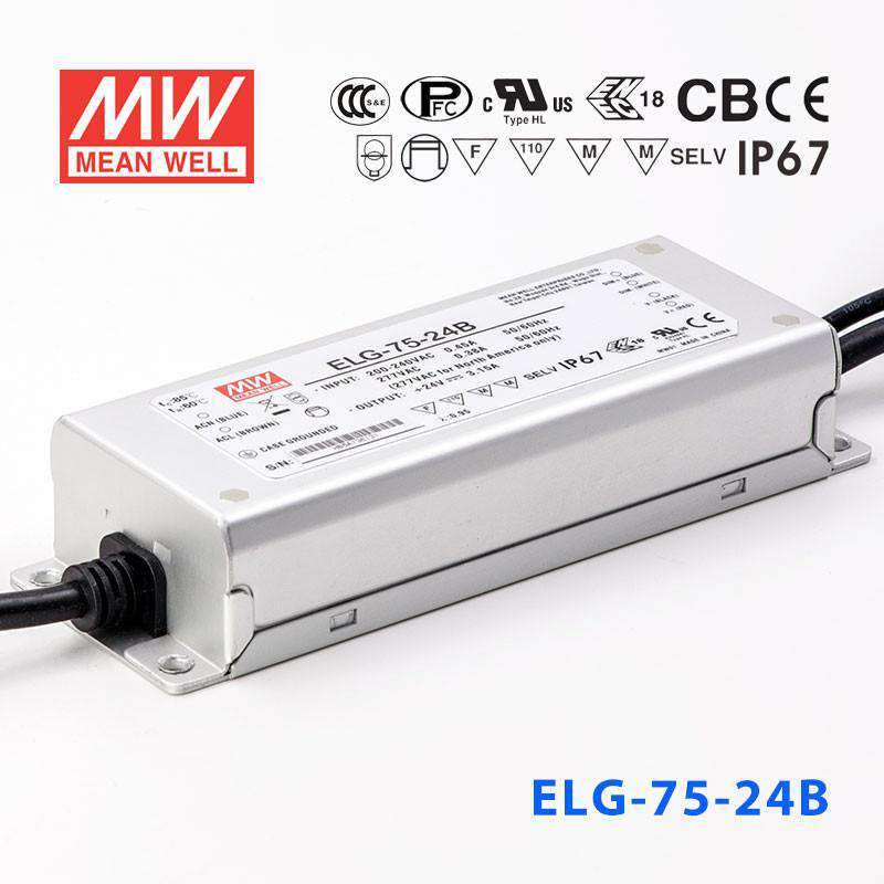 Mean Well ELG - 75 - 24B Power Supply 75W 24V - Dimmable - ELG - 75 - 24B - powersupplymall.com