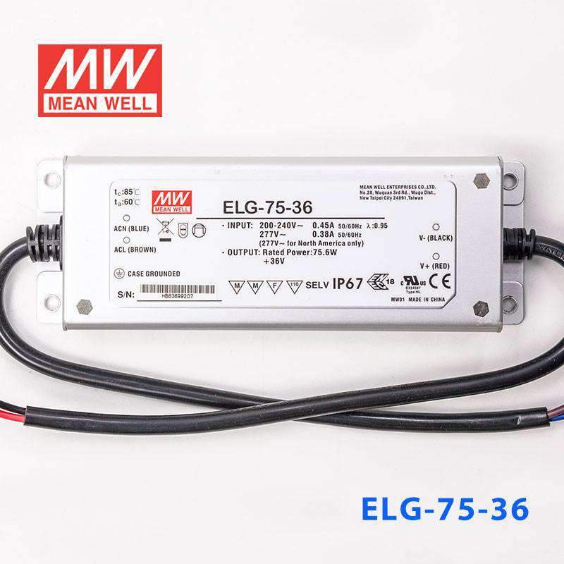 Mean Well ELG - 75 - 36 Power Supply 75W 36V - ELG-75-36 - powersupplymall.com