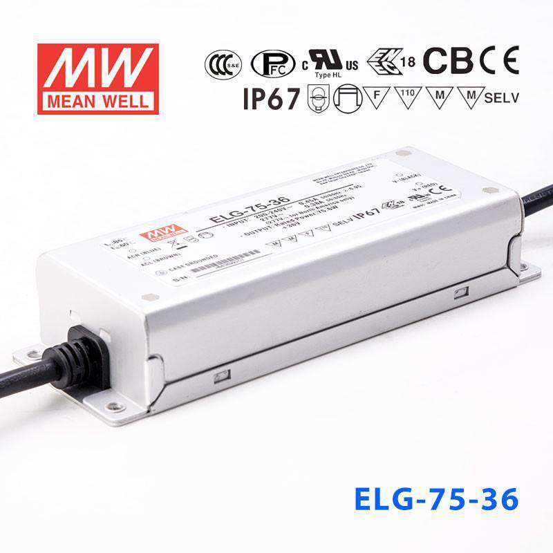 Mean Well ELG - 75 - 36AB Power Supply 75W 36V - Adjustable and Dimmable - ELG - 75 - 36AB - powersupplymall.com
