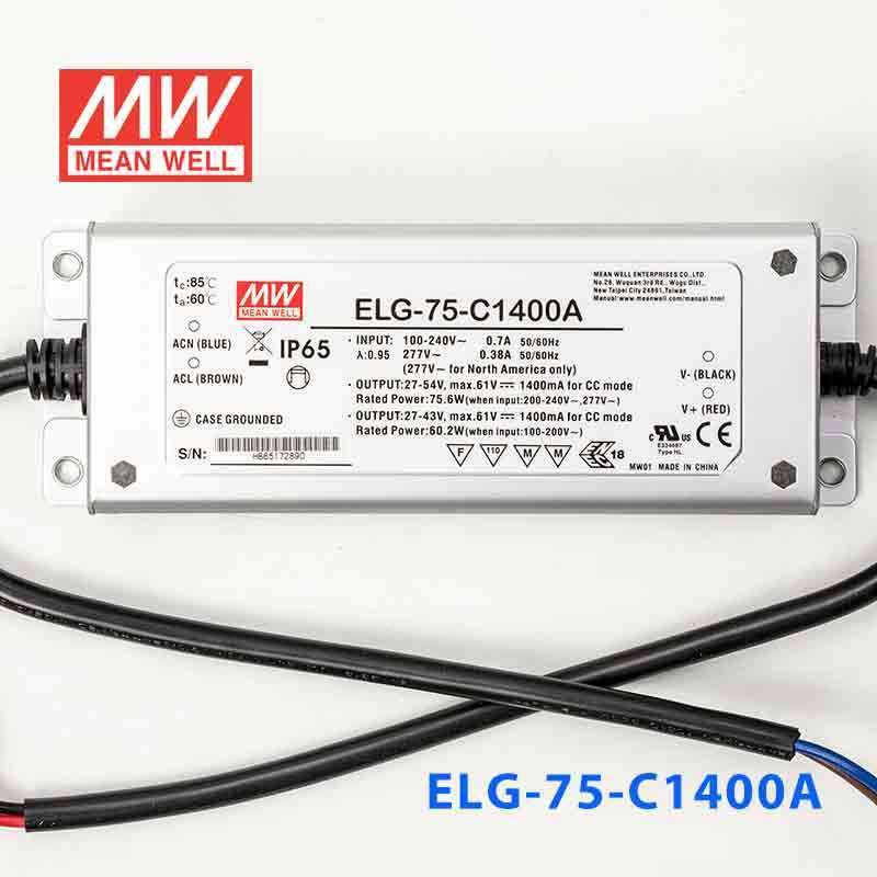 Mean Well ELG - 75 - C1400A Power Supply 75W 1400mA - Adjustable - ELG - 75 - C1400A - powersupplymall.com