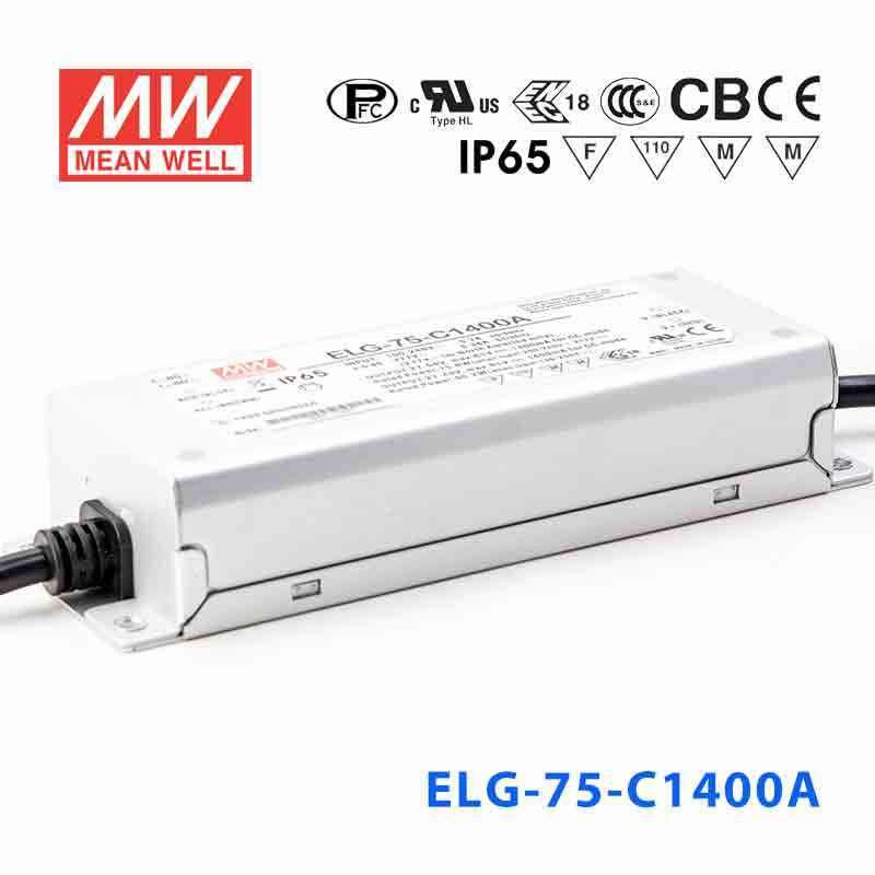 Mean Well ELG - 75 - C1400A Power Supply 75W 1400mA - Adjustable - ELG - 75 - C1400A - powersupplymall.com