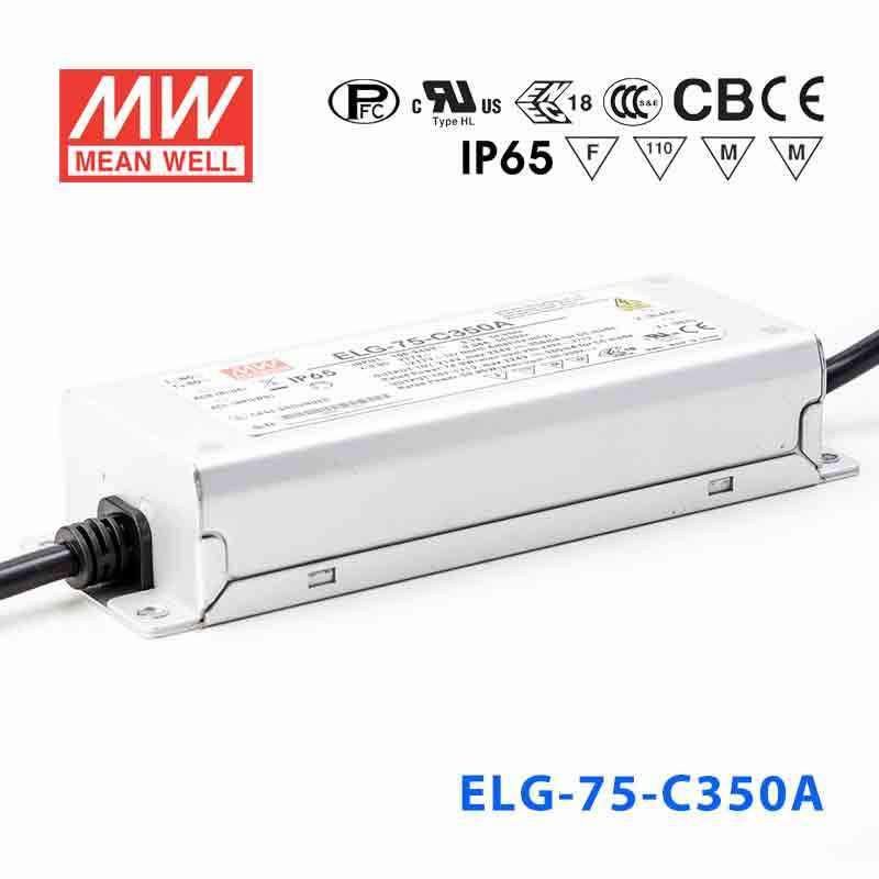 Mean Well ELG - 75 - C350A Power Supply 75W 350mA - Adjustable - ELG - 75 - C350A - powersupplymall.com