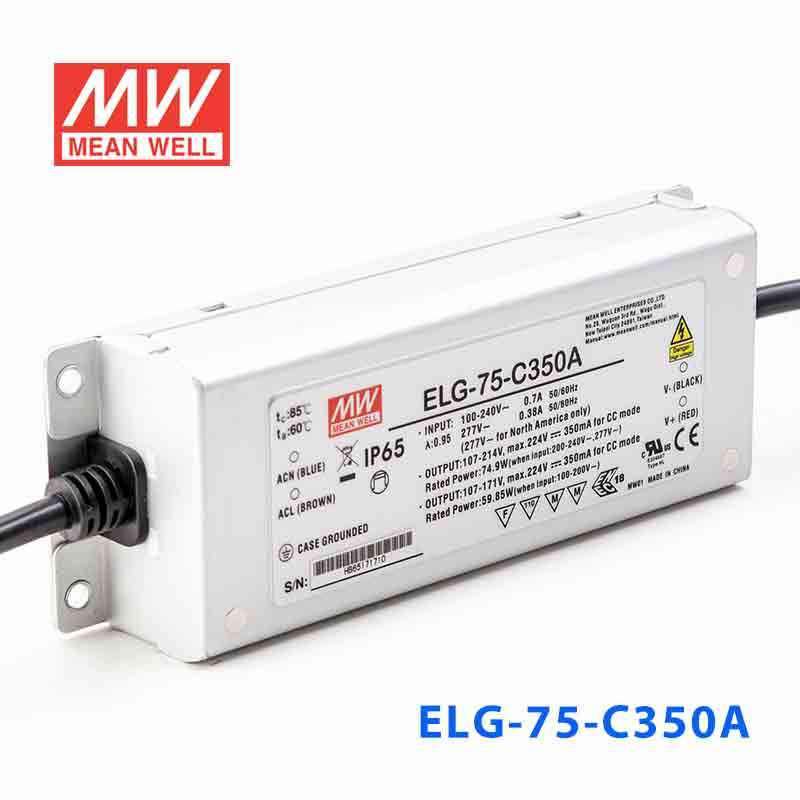 Mean Well ELG-75-C350A Power Supply 75W 350mA - Adjustable - ELG-75-C350A - powersupplymall.com