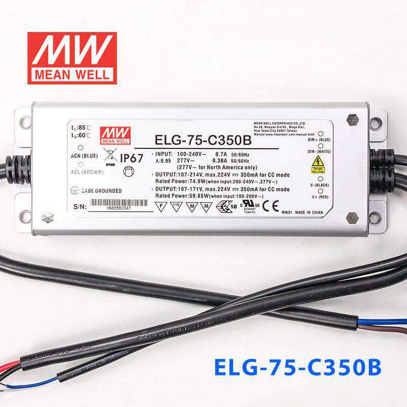 Mean Well ELG - 75 - C350B Power Supply 75W 350mA - Dimmable - ELG - 75 - C350B - powersupplymall.com