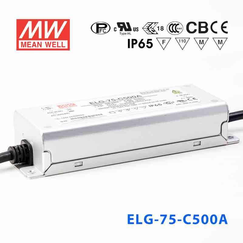 Mean Well ELG - 75 - C500A Power Supply 75W 500mA - Adjustable - ELG - 75 - C500A - powersupplymall.com